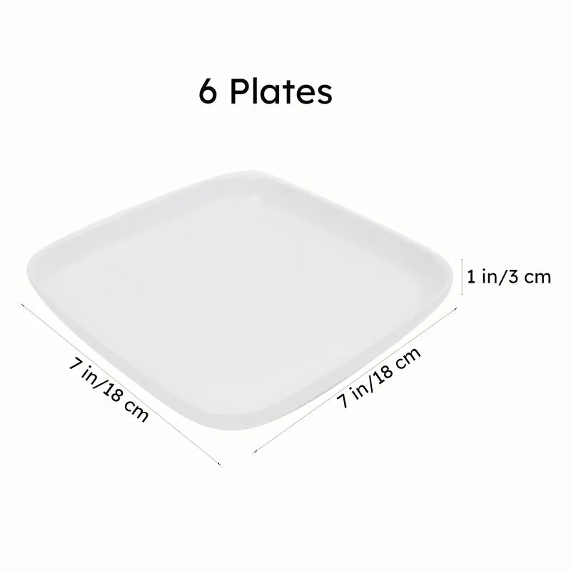 Square white plate shown from the back on a white background