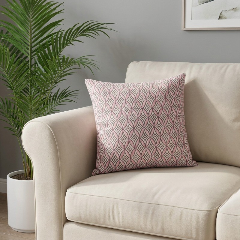 Petal Path Printed Cotton Cushion Cover - White,Pink