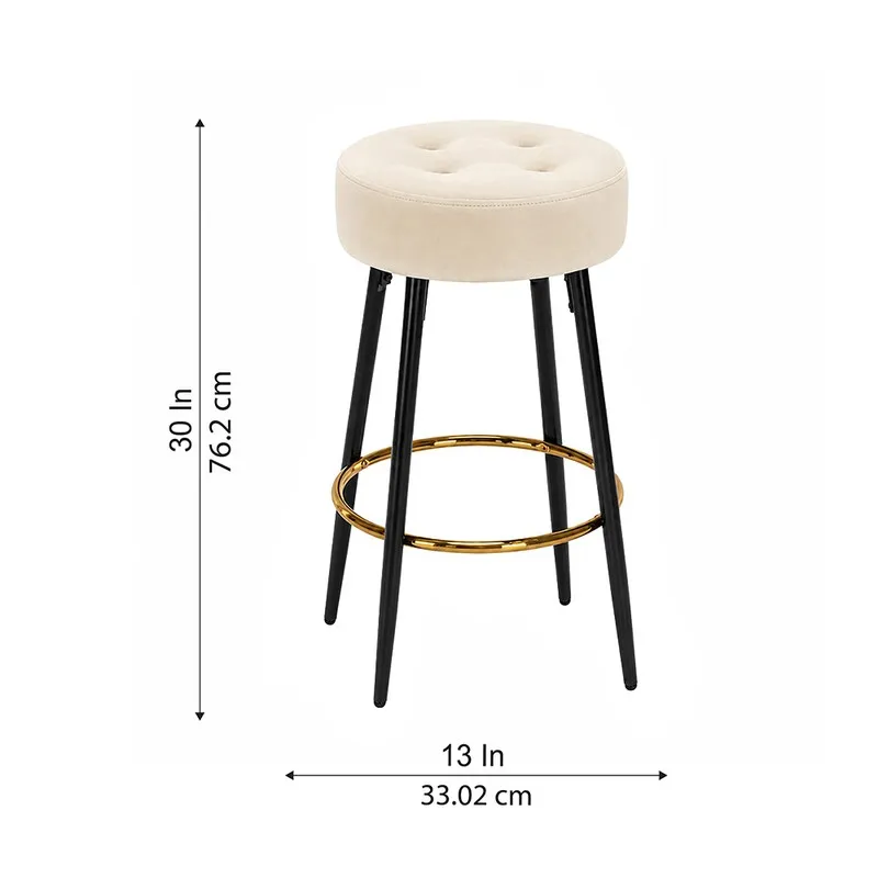 Off-white round bar stool with visible height and width markers