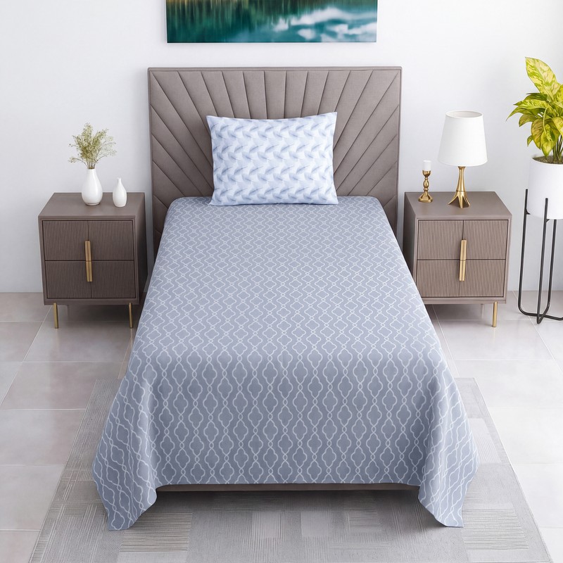 Arvella Cotton Bedsheet - Blue,White - King
