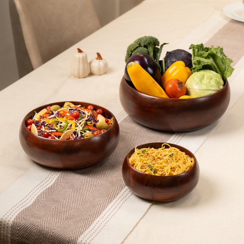 Eartha Wooden Serving Bowl (800mL/1800mL/4400mL) - Set of Three - Bundles