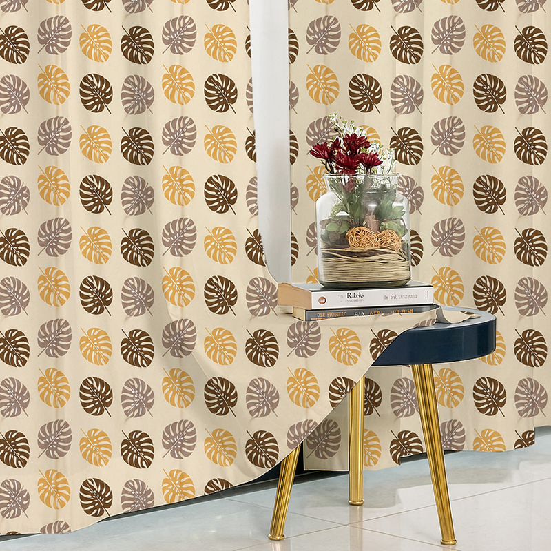 Monstera Vibe Cotton Curtain (Beige) - Set of Two - Door - 7 Feet