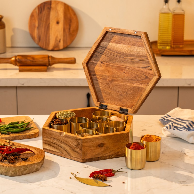 Hexa Spice Masala Box With Spoon - 160 mL