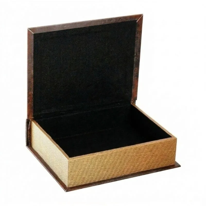 Open rectangular storage box with a black-lined interior