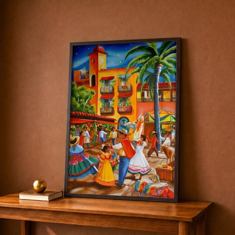 Vibrant Fiesta Street Canvas Wall Painting