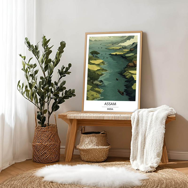 Serene Waters of Assam Wall Art With Brown Frame - Small