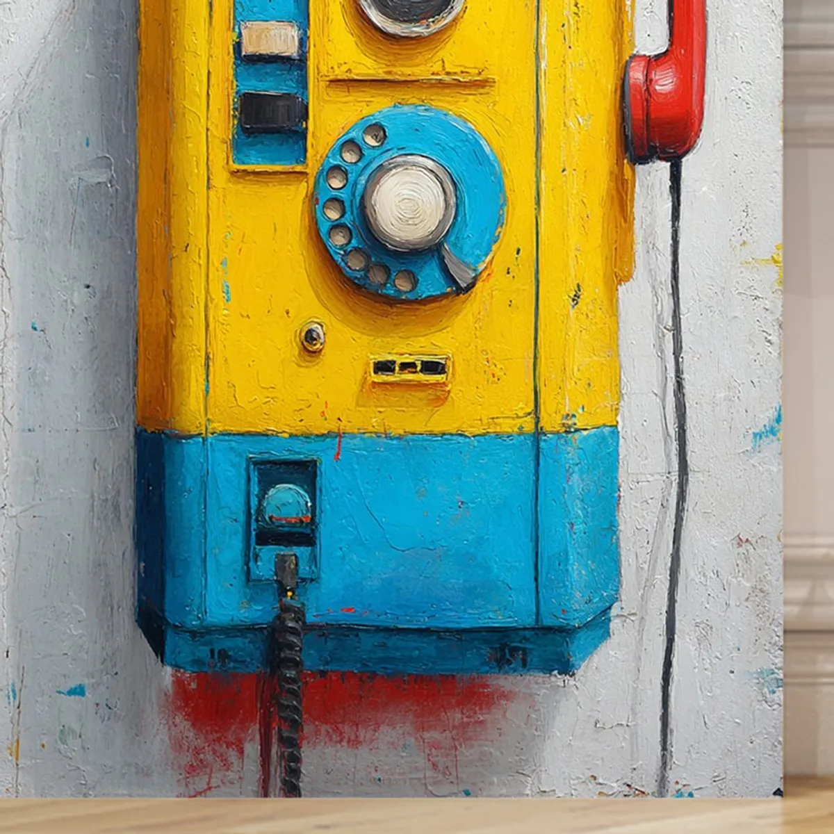 Close-up of the lower section of the retro phone canvas painting