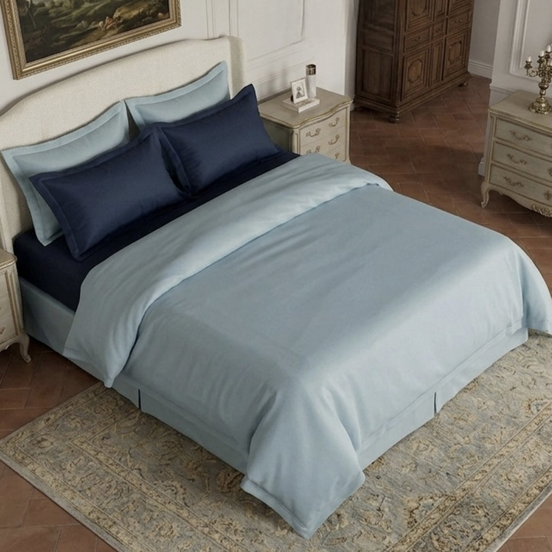 Soft Dusk Cotton Bedding Set (Light Blue) - Six Piece Set - King