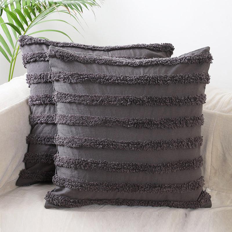 Seshat Tufted Cotton Cushion Cover (Grey) - Set Of Two