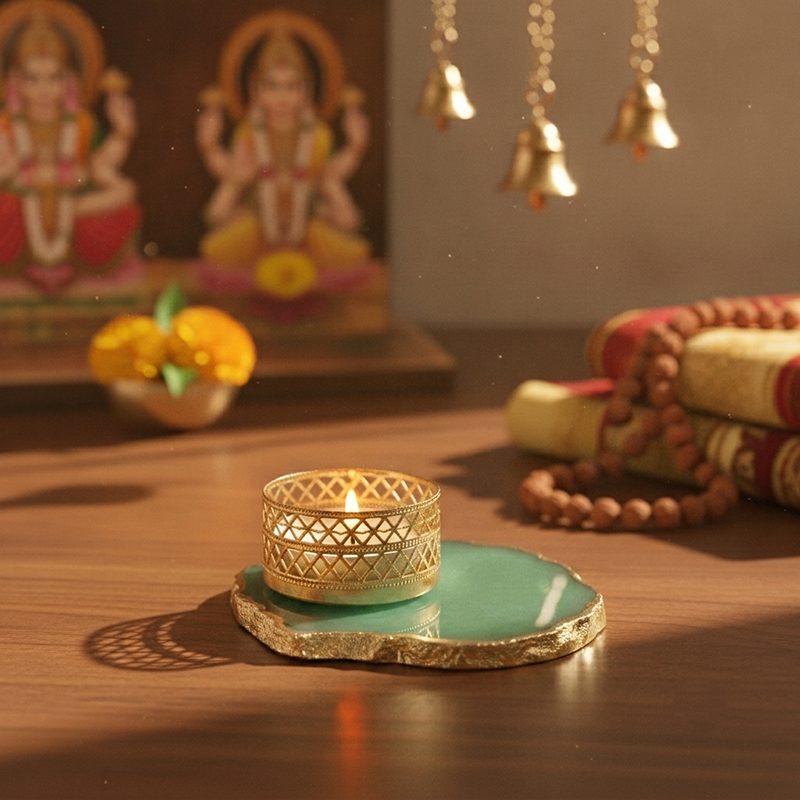 Niema Handcrafted Agate Tealight Candle Holder - Green