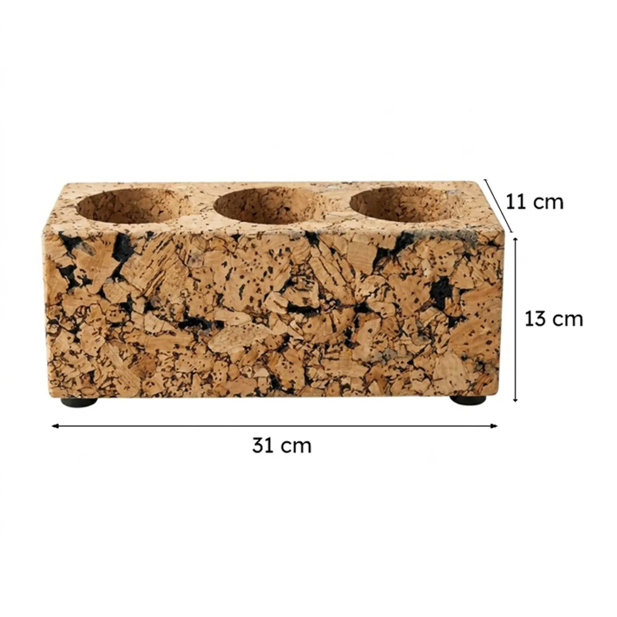 Brown rectangular cork planter shown on a tabletop in a contemporary room.