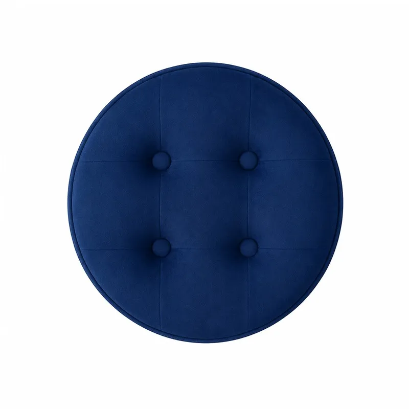 Top view of a blue round tufted stool seat