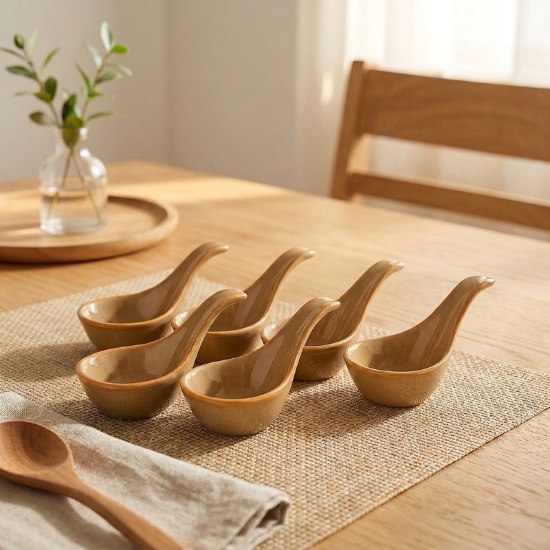 Dip & Delight Ceramic Spoon Dip Dowls (Beige) - Set of Six
