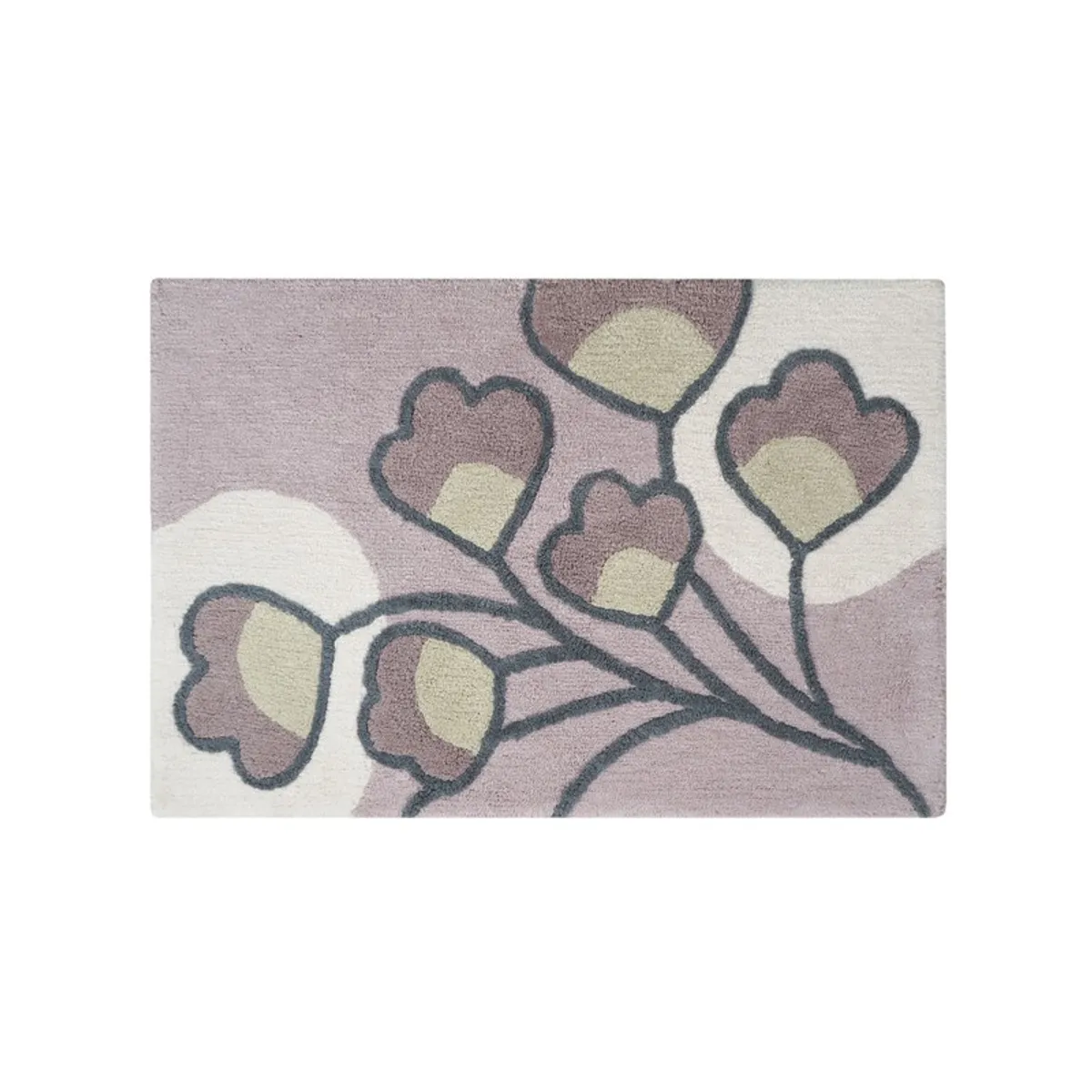 Rectangular peach and beige bath mat with outlined floral motifs