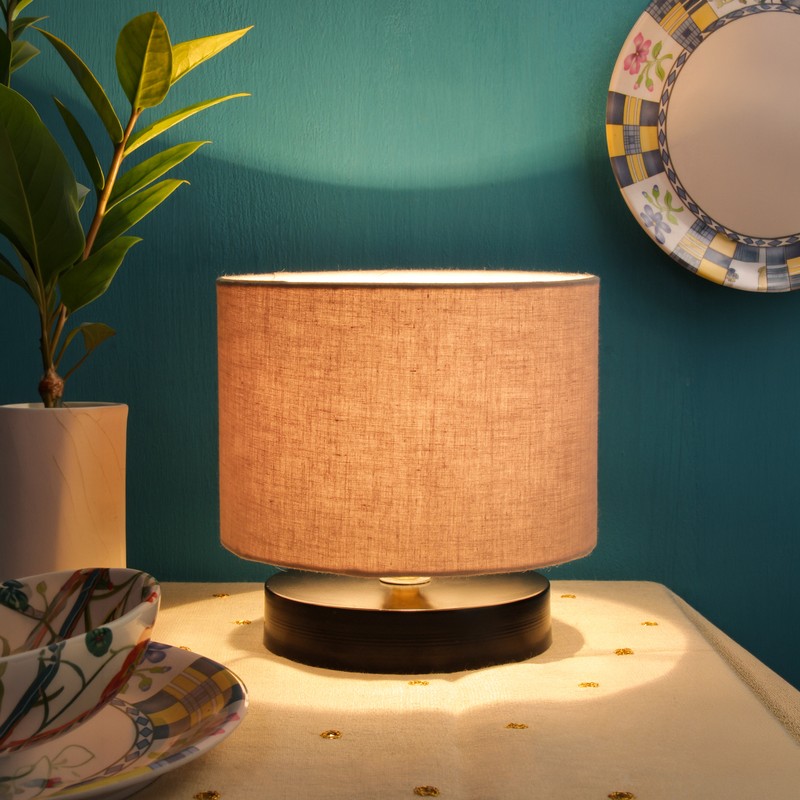 Osnaburg Wooden Table Lamp - Grey