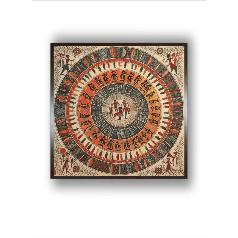 Front view of multicolour tribal mandala framed wall art