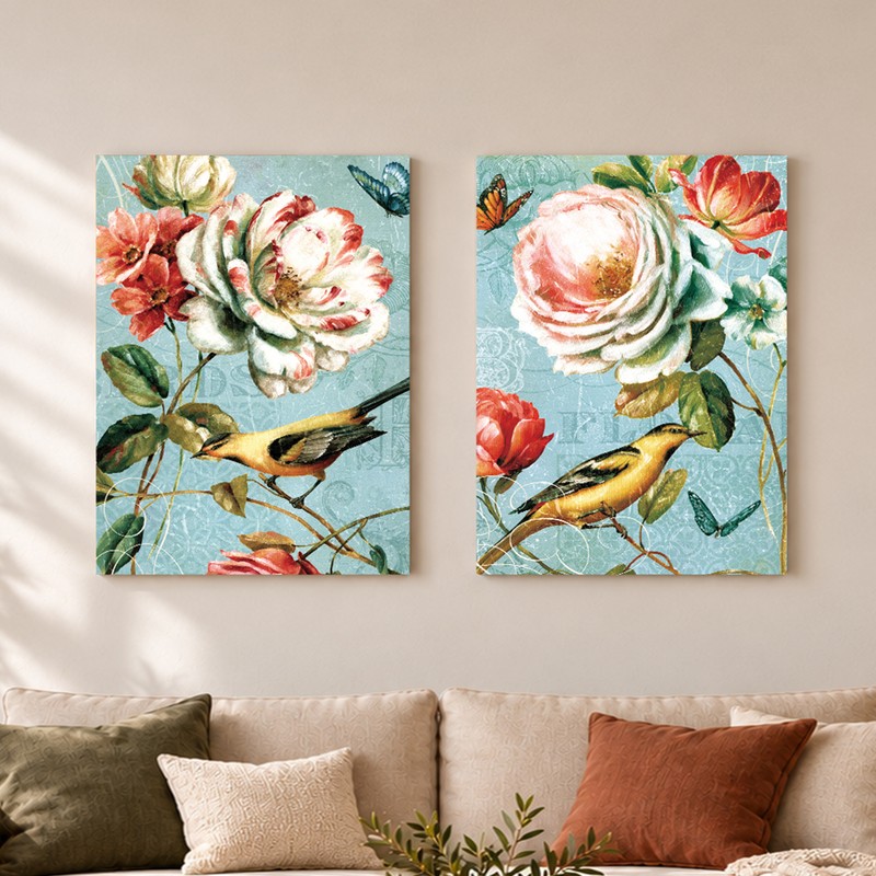 Florae Garden Canvas Wall Painting - Set Of Two - Bundle