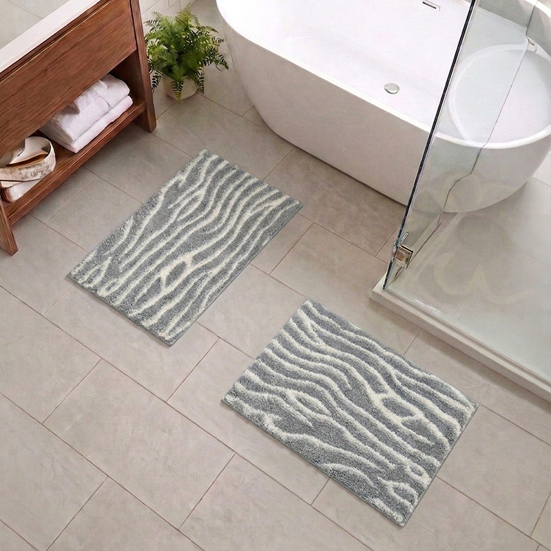 Zibra Strip Anti Skid Bath Mat (Grey) - Set of Two - 38 x 60 cm