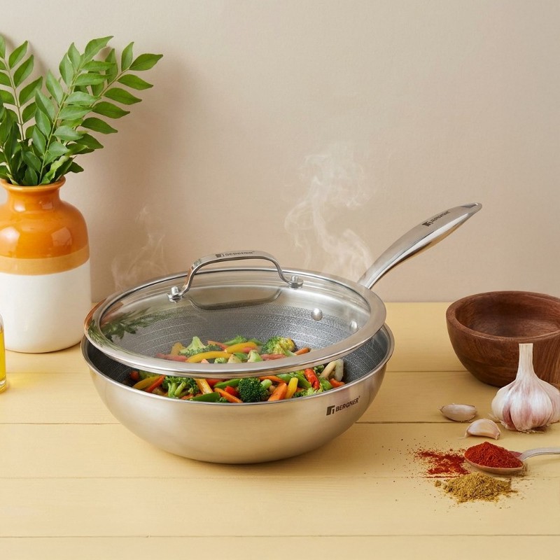 StirCraft Triply Wok With Lid - 3100 mL - 3100 mL