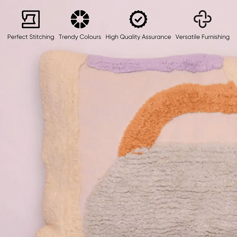 Close-up of tufted cushion cover showing textured abstract pattern