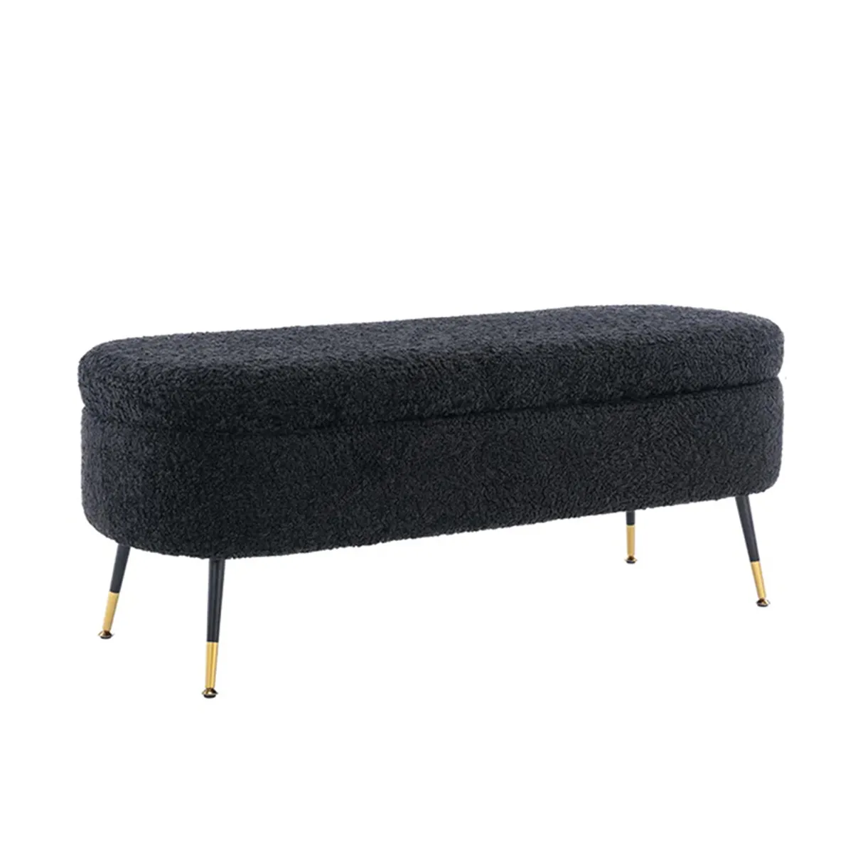 Angled view of a dark grey textured bench with tapered metal legs