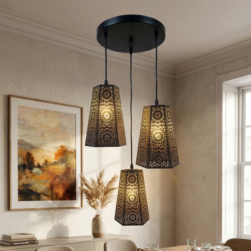 Solace Filigree Cone Trio Metal Ceiling Lamp