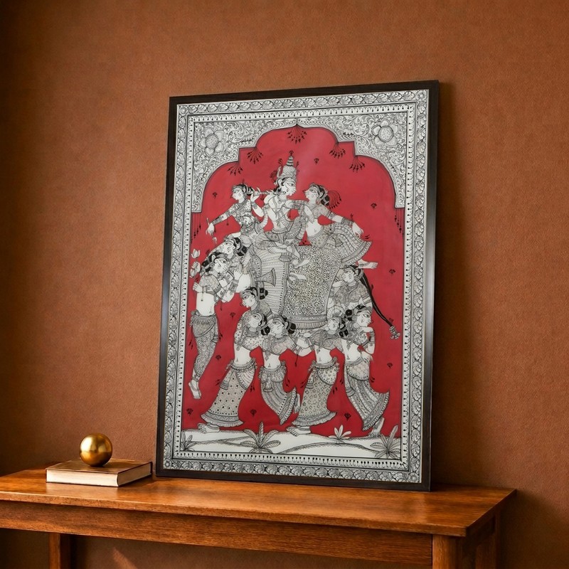 Radha Krishna Folk Art Canvas Wall Painting