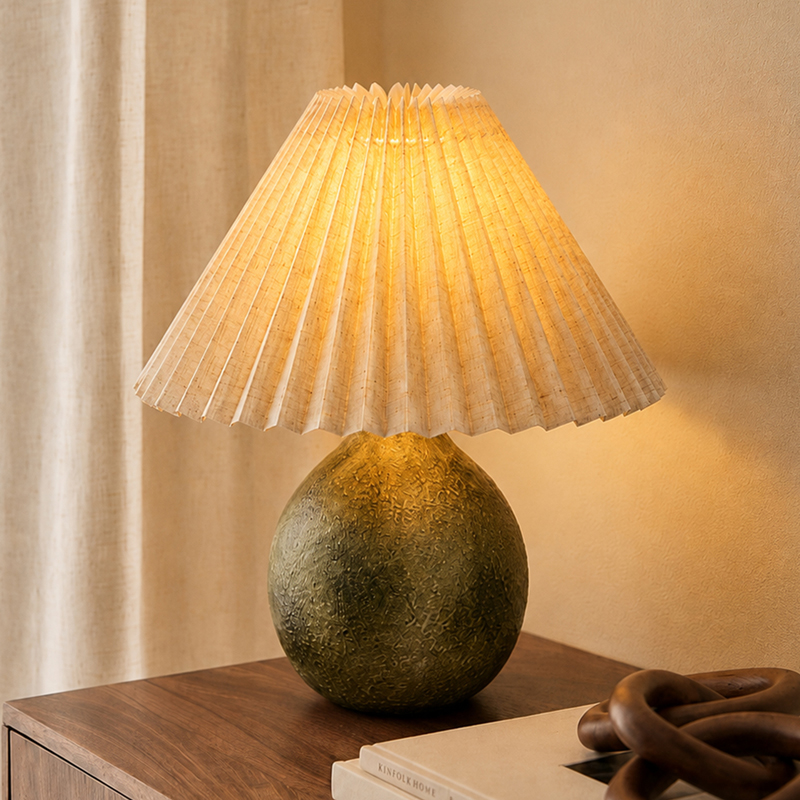 Olive Orb Pleat Ceramic Table Lamp