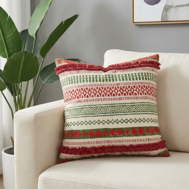 Shape Aura Printed Cotton Cushion Cover - White,Red,Green