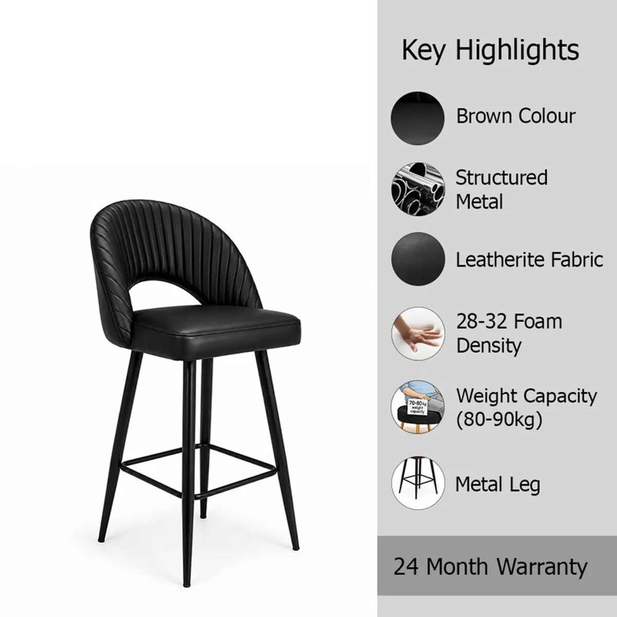 Black ribbed bar chair with curved back and metal legs