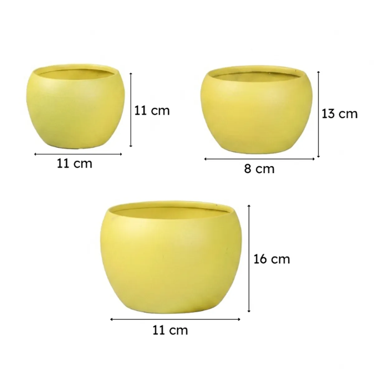Single rounded yellow planter shown against a plain white background