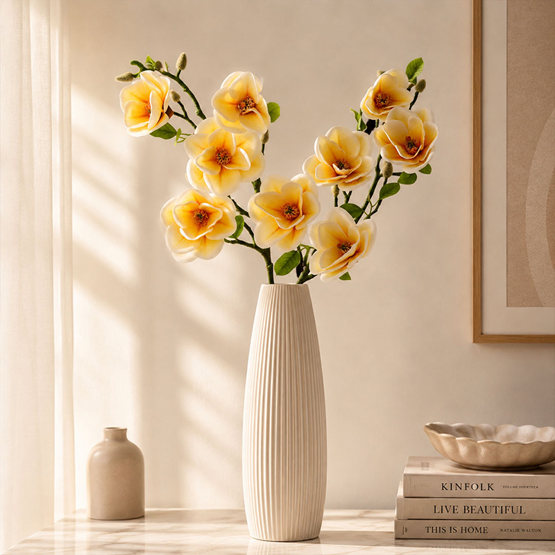 Blush Petal Muse Magnolia Artificial Flower Stick (Yellow) - Set of Two
