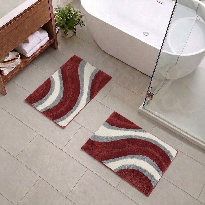 Dry Ease Anti Skid Bath Mat (Maroon) - Set of Two - 38 x 60 cm