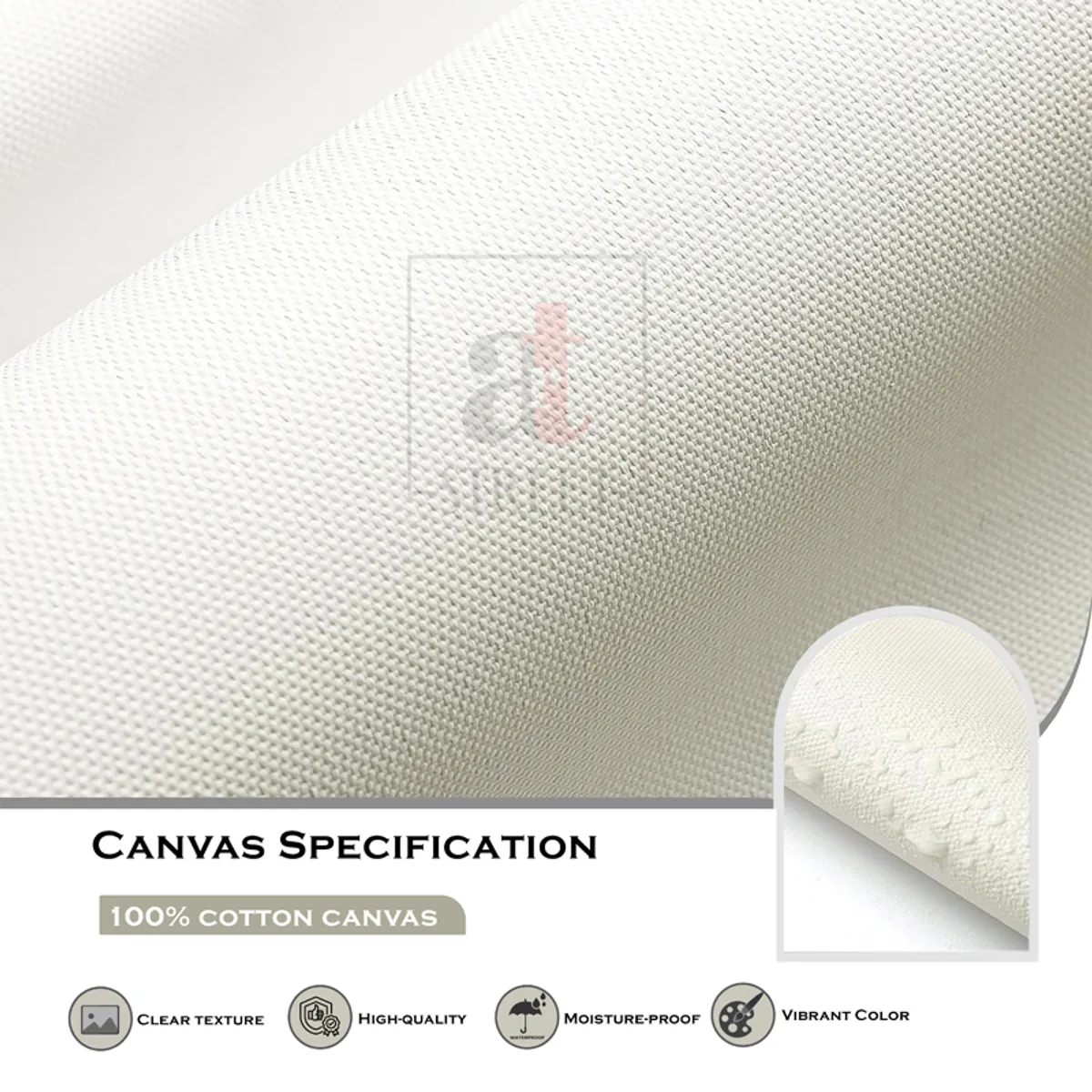 Macro view of white canvas fabric texture