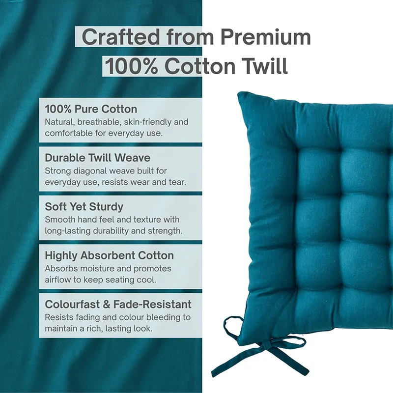 Close-up of a botanical green tufted chair pad with tie-up strings