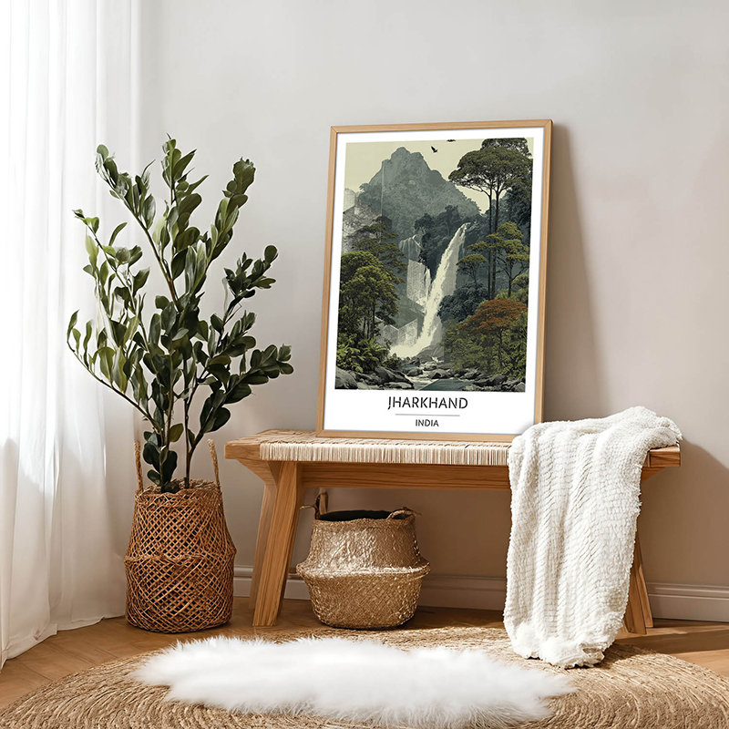 Cascade of Jharkhand Wall Art With Brown Frame - Small