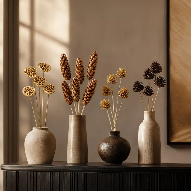 Nature's Harvest Pine Cone Dried Flower Sticks - Set of Four
