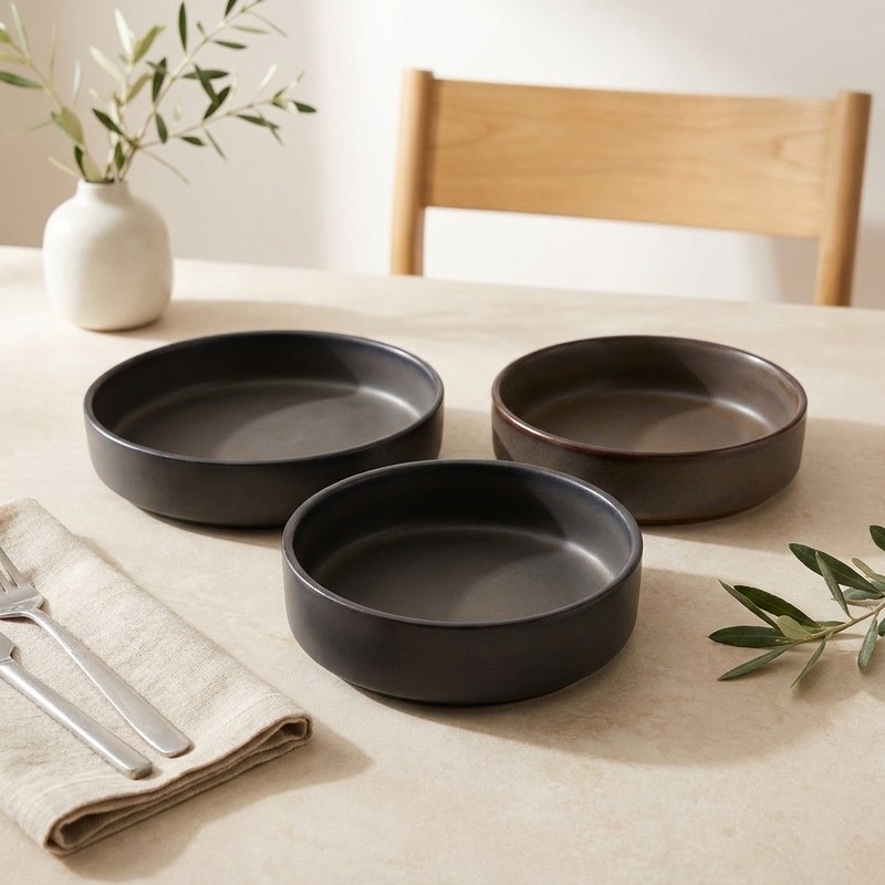 Fresh Harvest Ceramic Salad Bowls (700 mL/550 mL/500 mL/Black) - Set of Three - Bundles