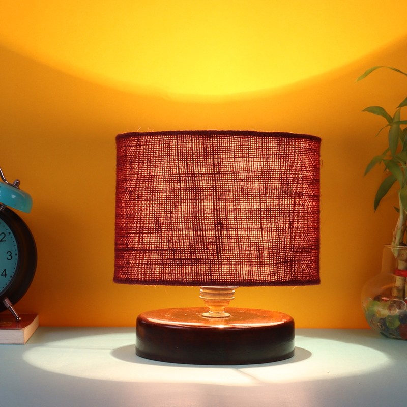 Henequen Wooden Table Lamp - Maroon