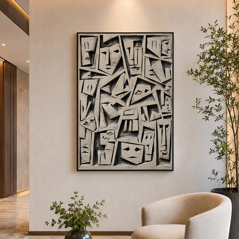 Fractured Faces Relief Canvas Wall Painting With Frame - Small