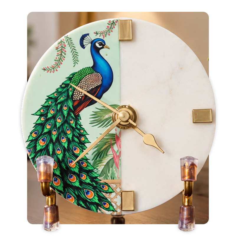 Peacock Prestige Marble Table Clock With Stand