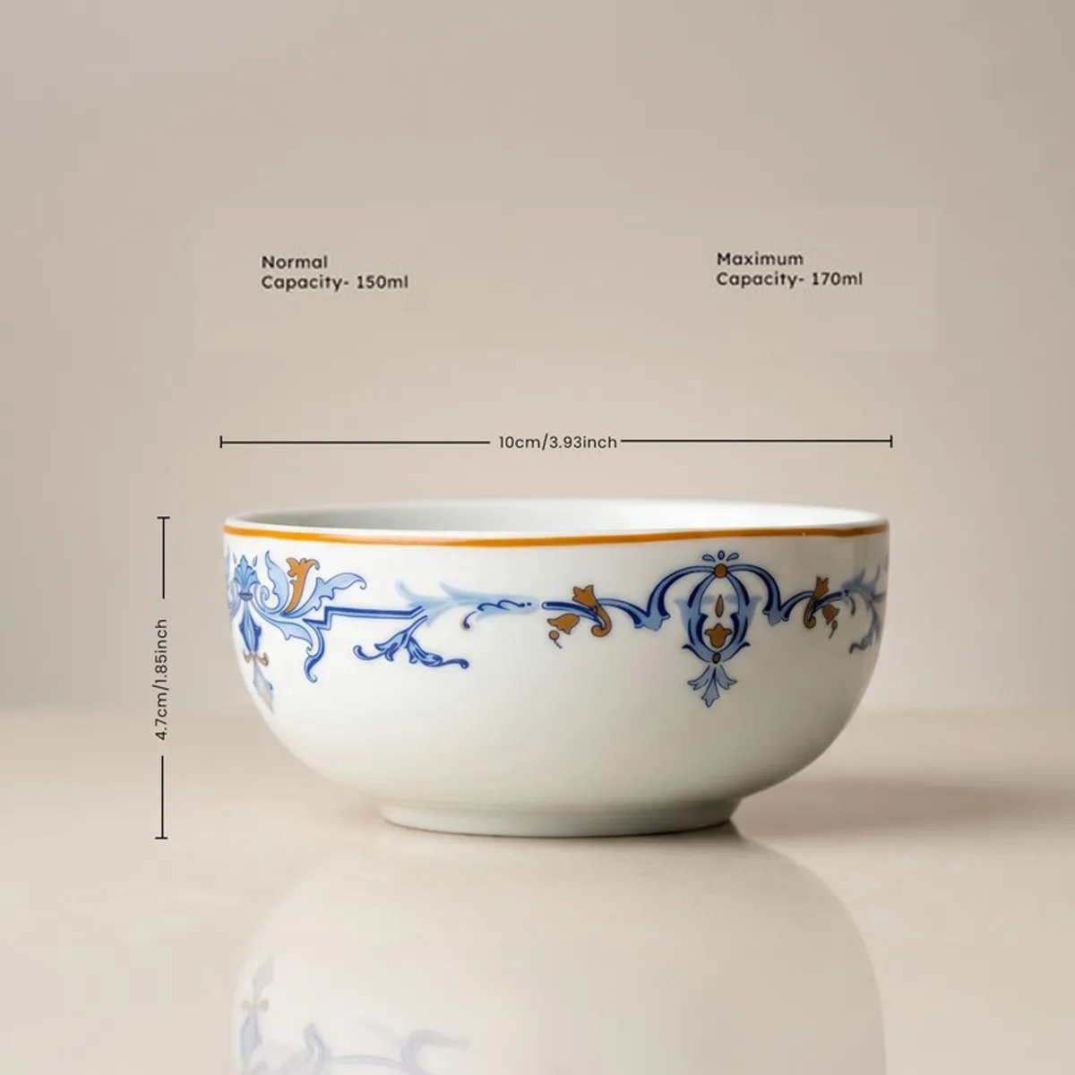 Blue and white porcelain bowl with floral vine detailing