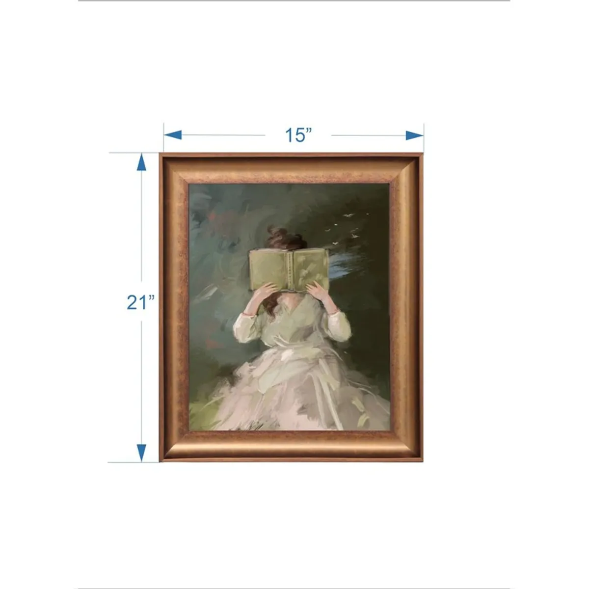 Framed Hidden Reader canvas wall painting with dimensions shown