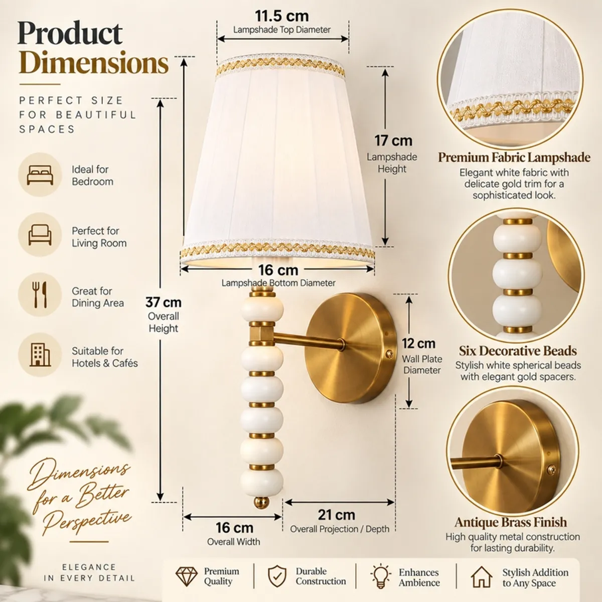 Lumiere Metal & Fabric Wall Lamp