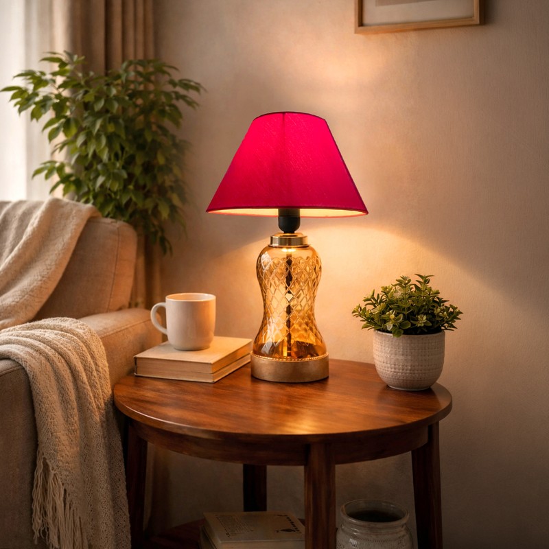 Reticule Wooden Table Lamp - Red