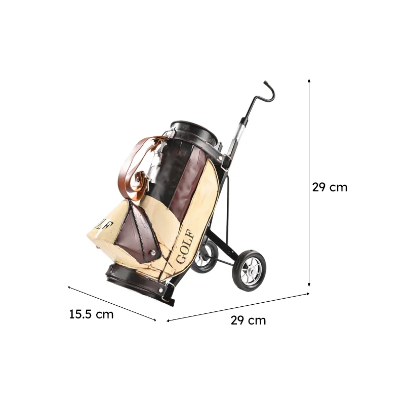 Miniature golf kit showpiece with dimensions shown in centimetres