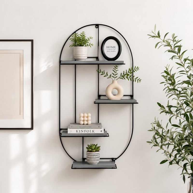 Alcove MDF & Iron Wall Shelf - Grey