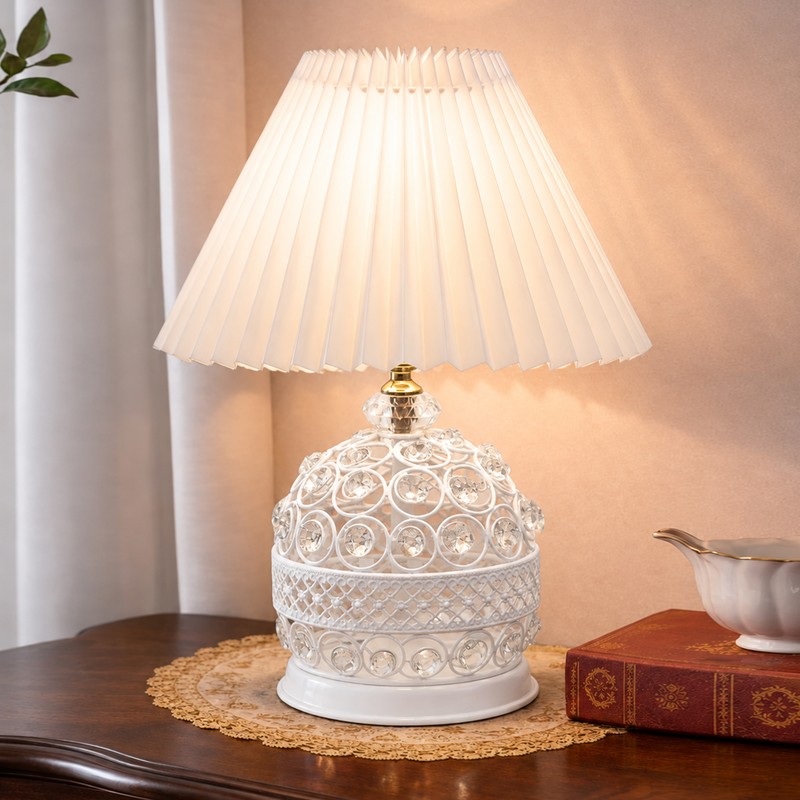 RusticAura Wooden Bedside Metal Table Lamp - White
