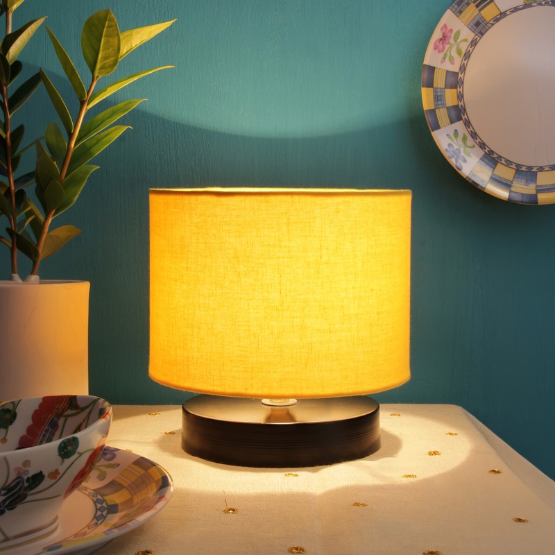 Osnaburg Wooden Table Lamp - Yellow