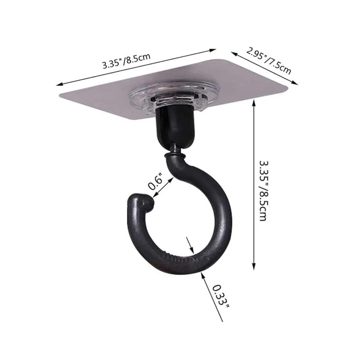 Single black wall hook with measurement markings on a white background